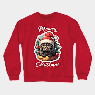 Meowy Christmas, Christmas Cat, Cute Kitty, Adorable Kitten, Funny Christmas Crewneck Sweatshirt